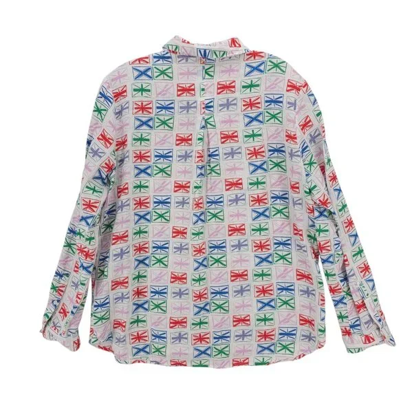 BODEN 100% Linen Button Up Shirt Long Sleeve Colorful Geometric Pattern US 8R - Picture 4 of 8